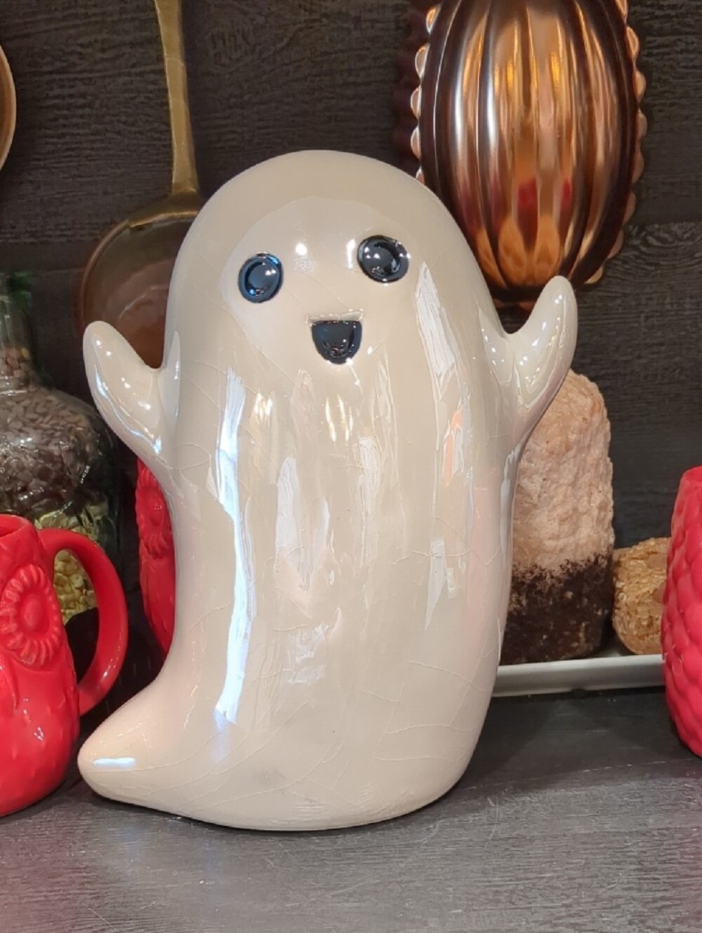 T.J.Maxx Iridescent Cream Ceramic Ghost 9.5 Inch Figure Manufacturing Defects** - Picture 3 of 10